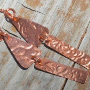 Copper Triangle Rustic Long Dangle Earrings Drop